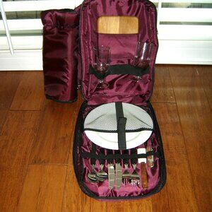 Picnic Backpack, Wine Holder, Service for 2, Cloth, Etc.